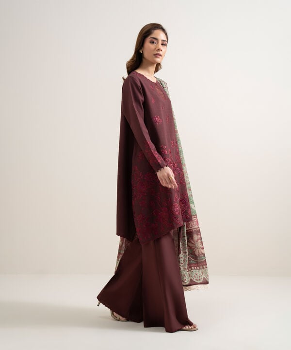 3 Piece - Embroidered Dobby Suit
