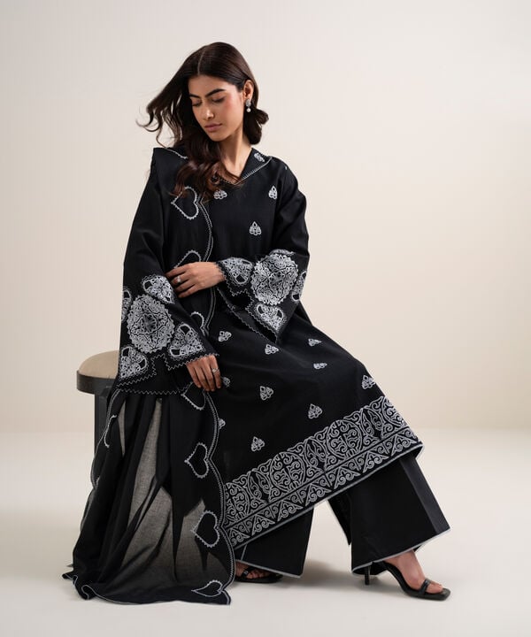 3 Piece - Embroidered Dobby Suit