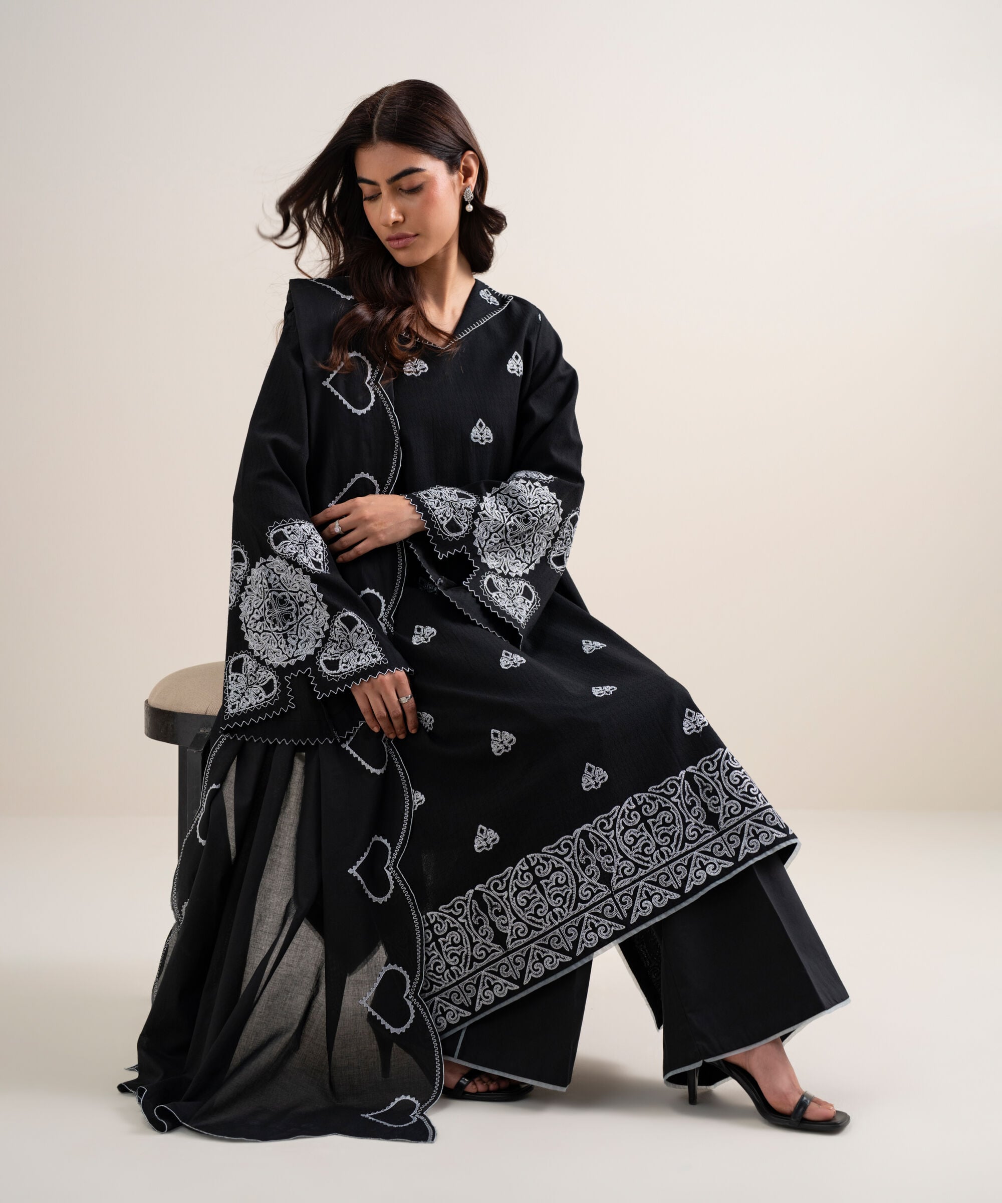 3 Piece - Embroidered Dobby Suit