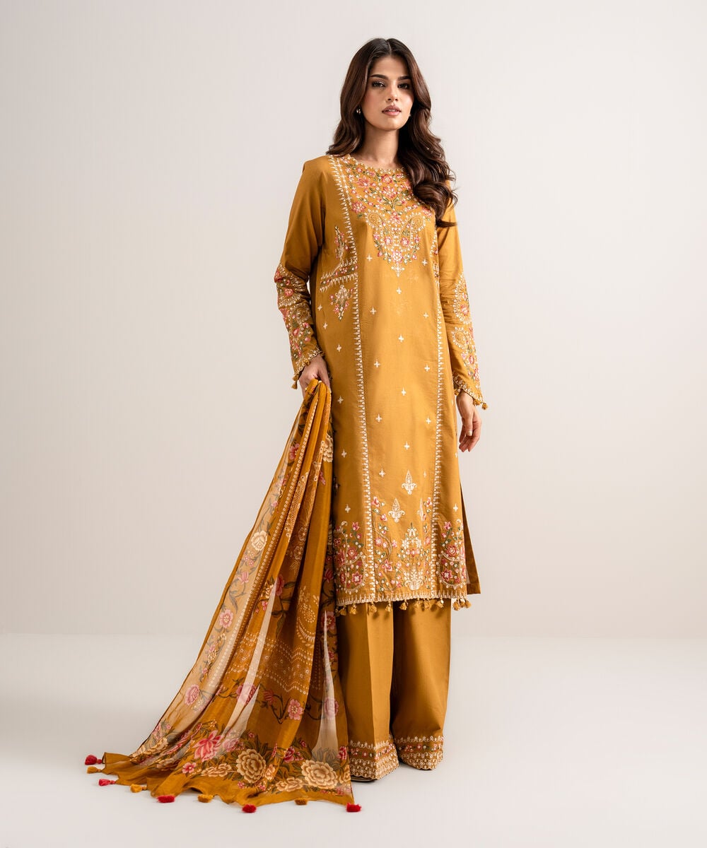3 Piece - Embroidered Cotton Viscose Suit U3PESTS26V89