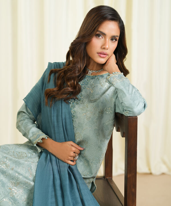 3 Piece - Embroidered Cotton Jacquard Suit
