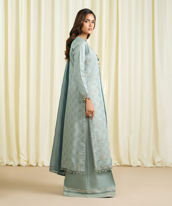 3 Piece - Embroidered Cotton Jacquard Suit