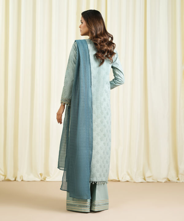 3 Piece - Embroidered Cotton Jacquard Suit