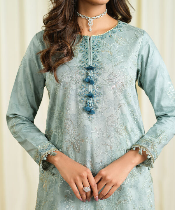 3 Piece - Embroidered Cotton Jacquard Suit