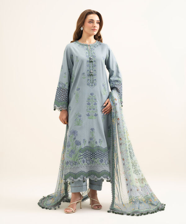 3 Piece - Embroidered Dobby Suit