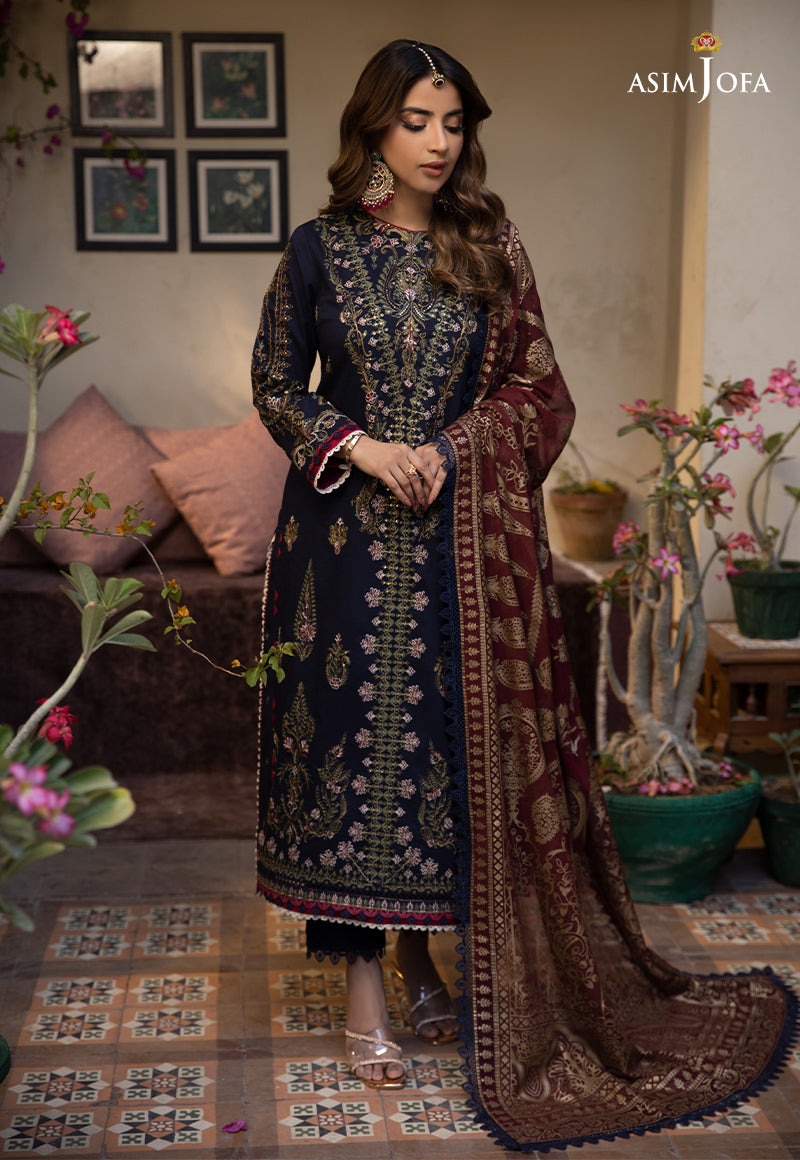 AJZB-22 Designers Stitched EMBROIDERED CAMBRIC 3 PCS