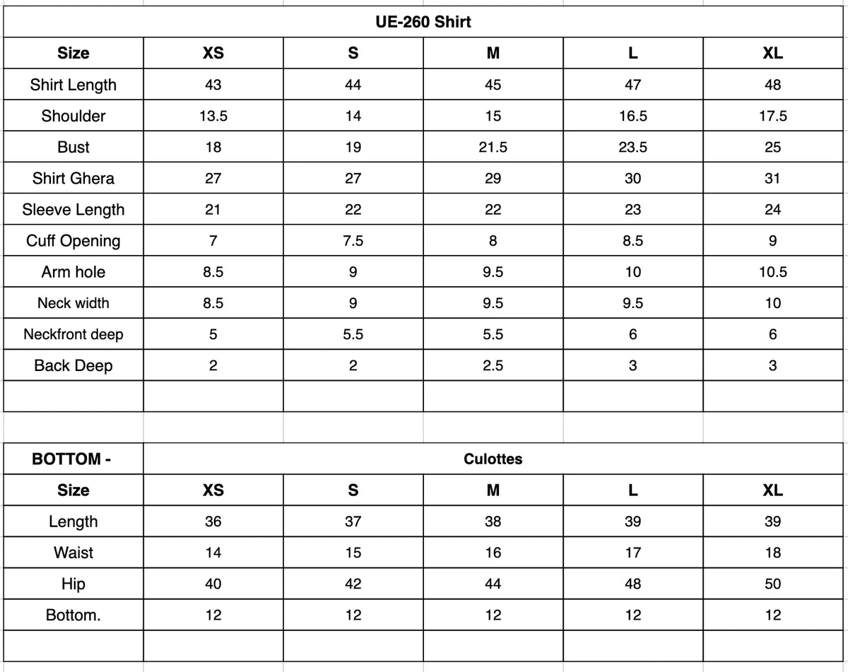Size Chart (inches)