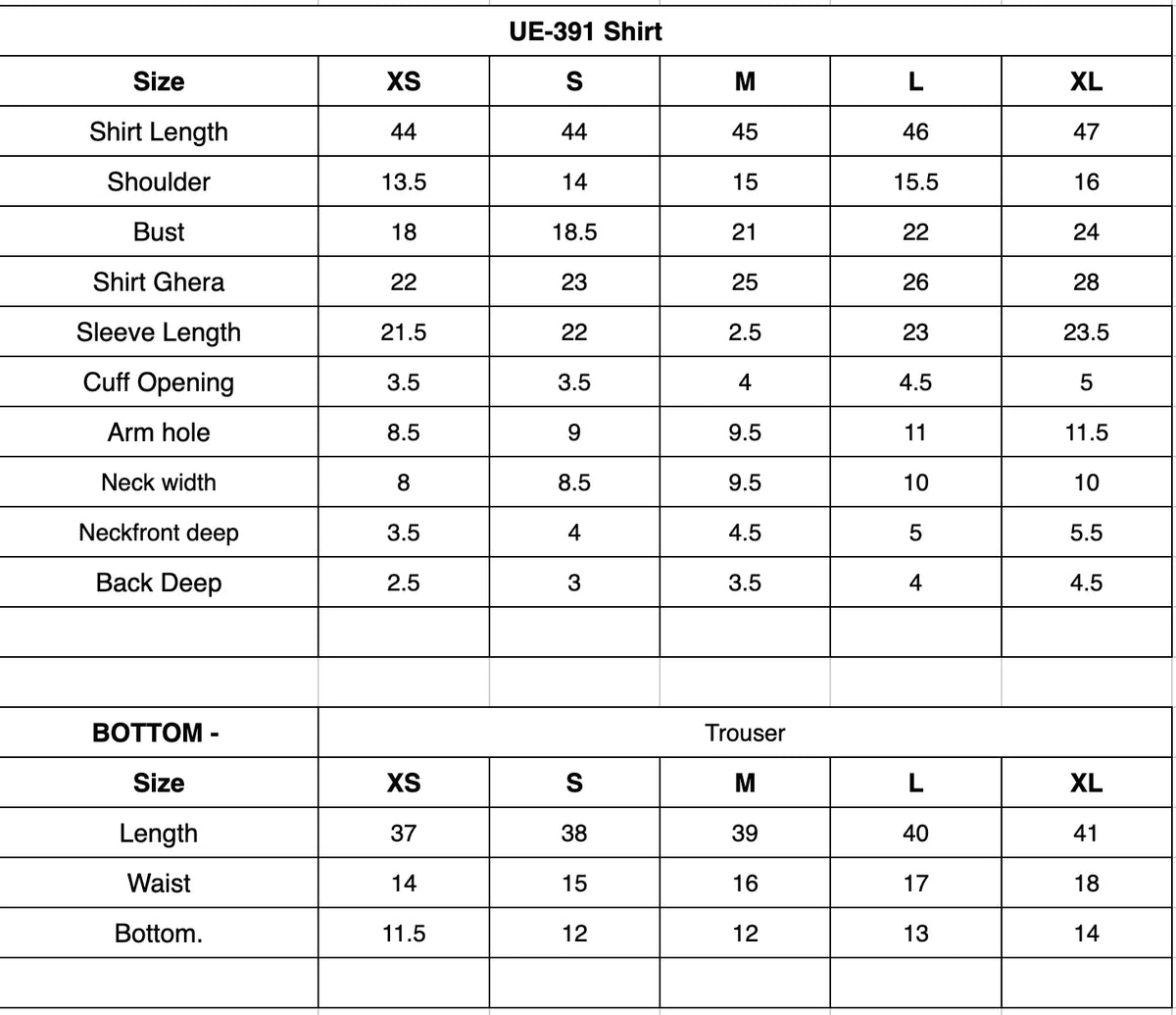 Size Chart (inches)