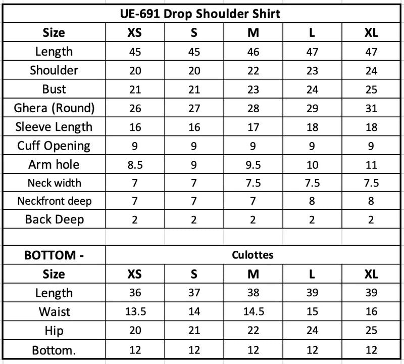 Size Chart (inches)