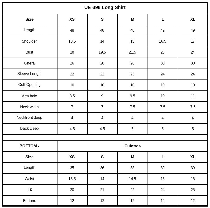 Size Chart (inches)