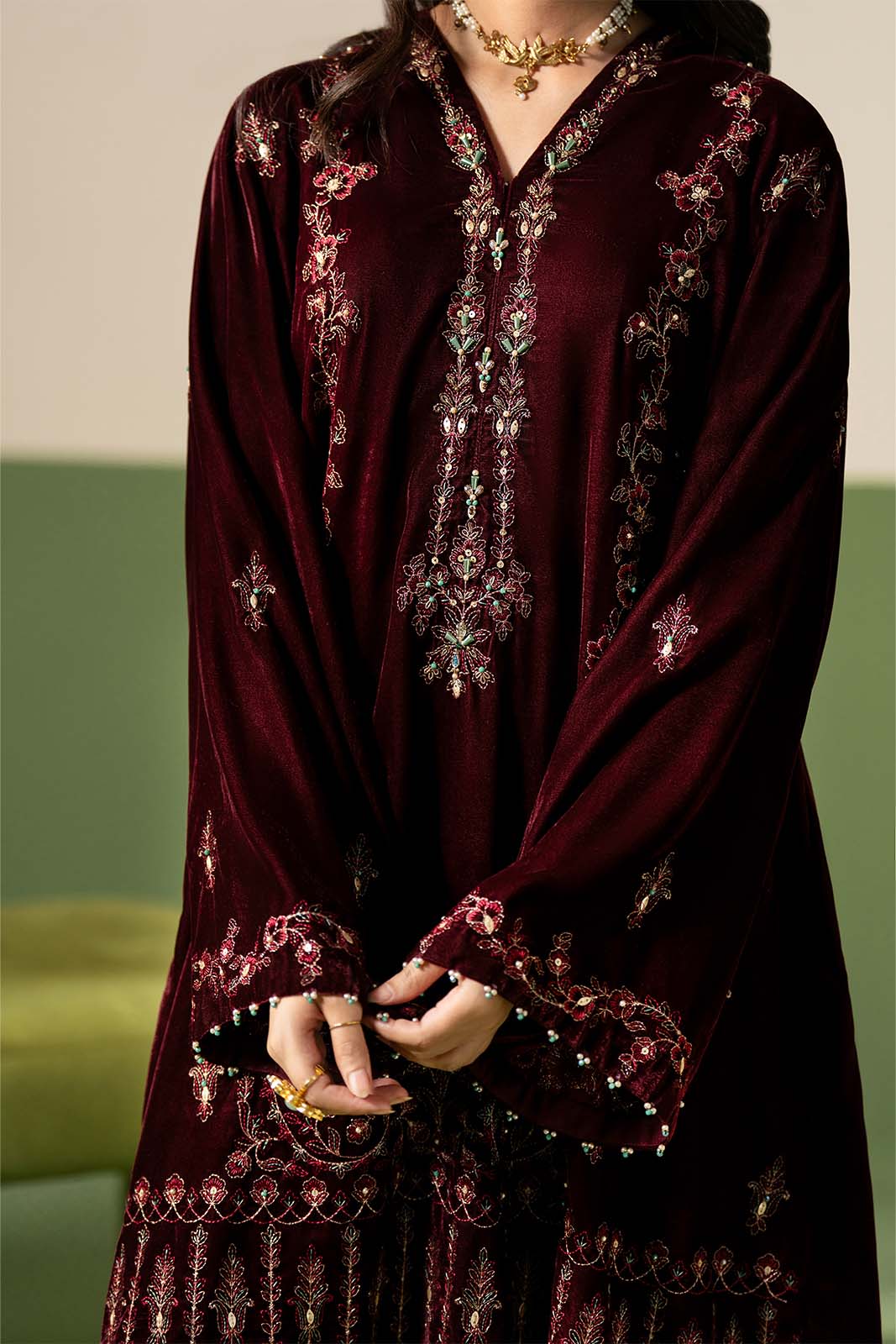 3 Piece Velvet Embroidered Unstitched Suit (UF0043)