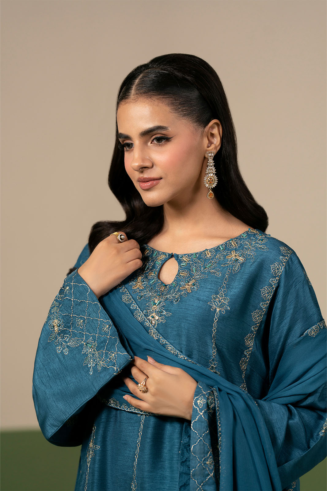 3 Piece Raw Silk Embroidered Unstitched Suit (UF0045)