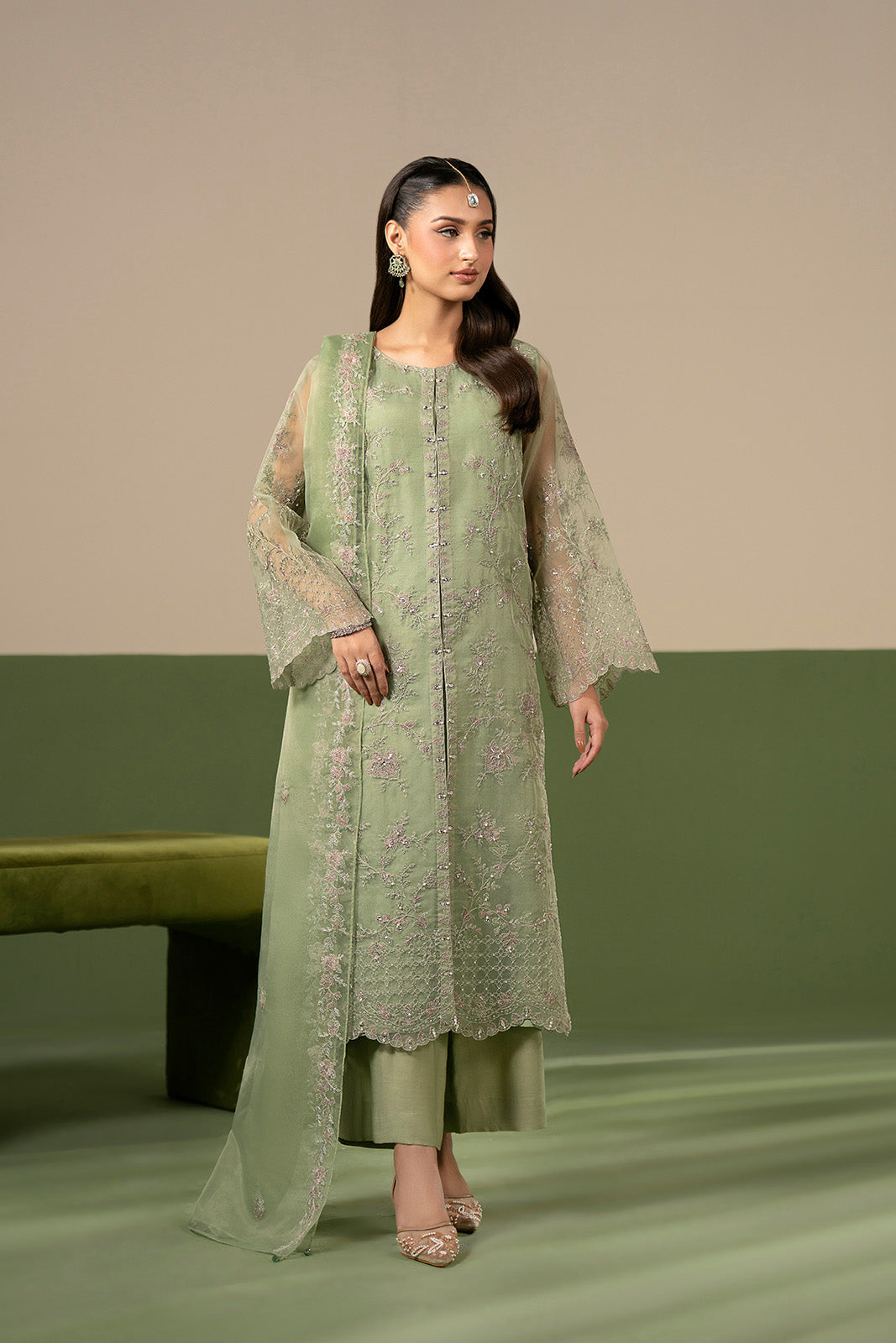 3 Piece Organza Embroidered Unstitched Suit (UF0047)