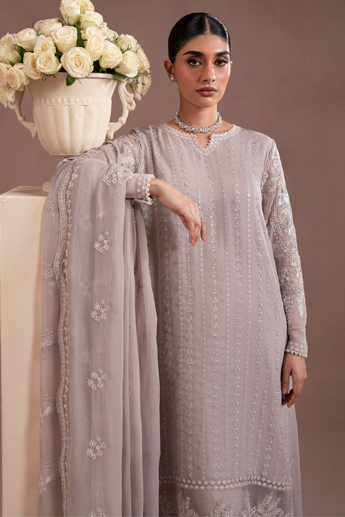 LAVENDER GLOW- 4PC CHIFFON EMBROIDERED SUIT