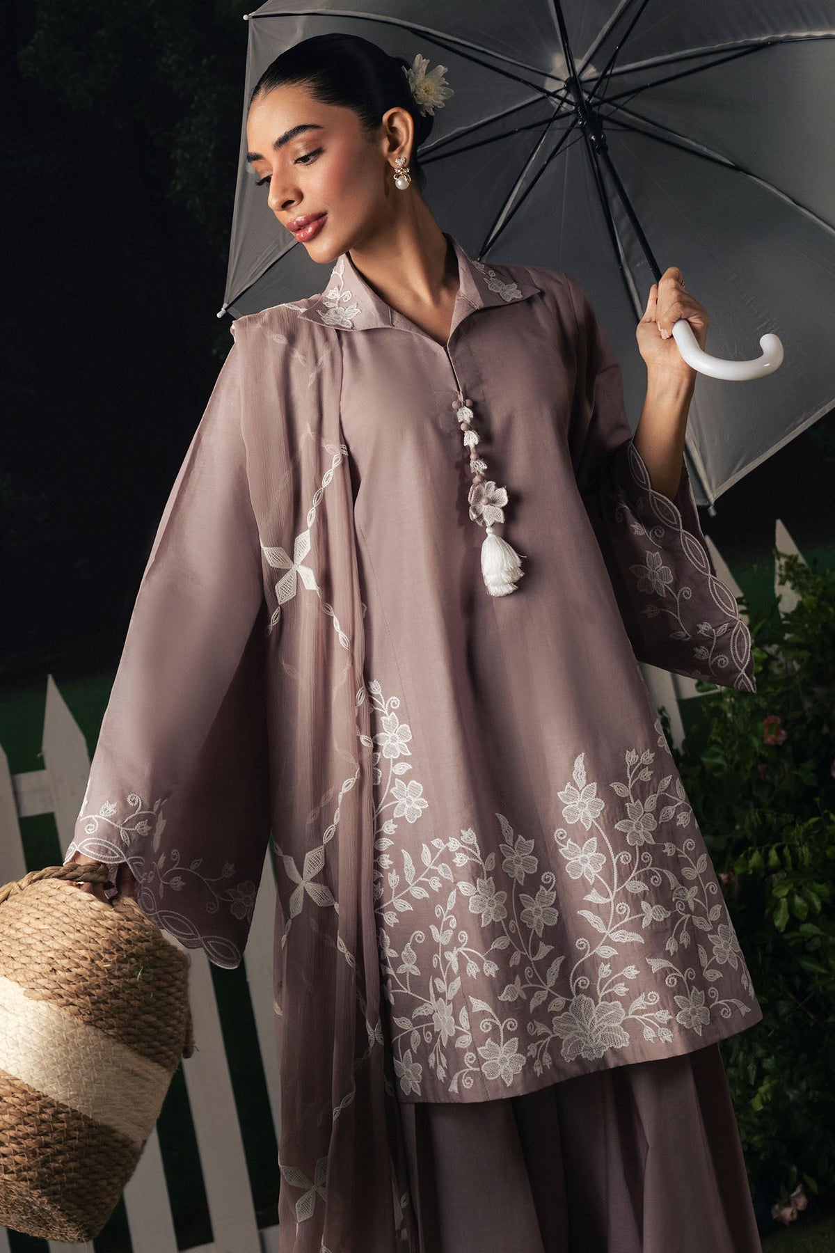 MAUVE WHISPER-3PC EMBROIDERED SUIT