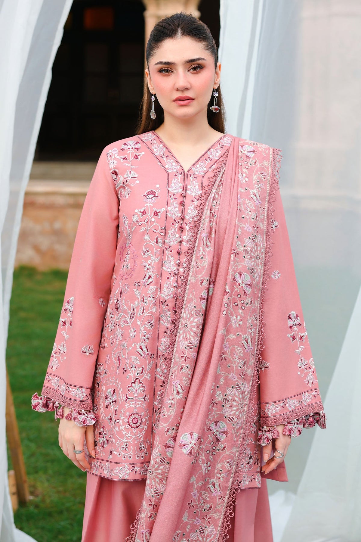 VINTAGE AURA-3PC SATIN EMBROIDERED SUIT