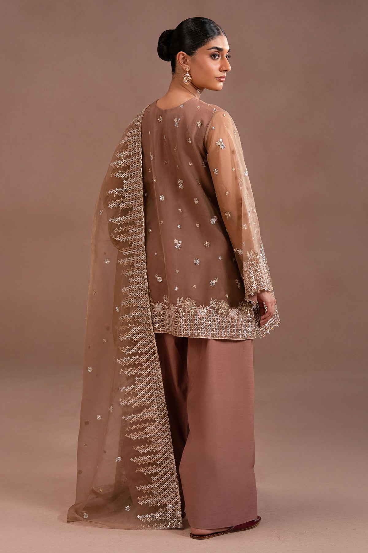 ETHEREAL TAUPE-4PC ORGANZA EMBROIDERED SUIT