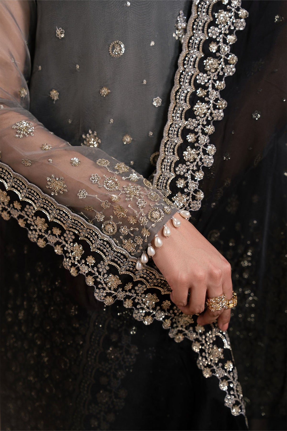 SMOKED LUXE-4PC ORGANZA EMBROIDERED SUIT