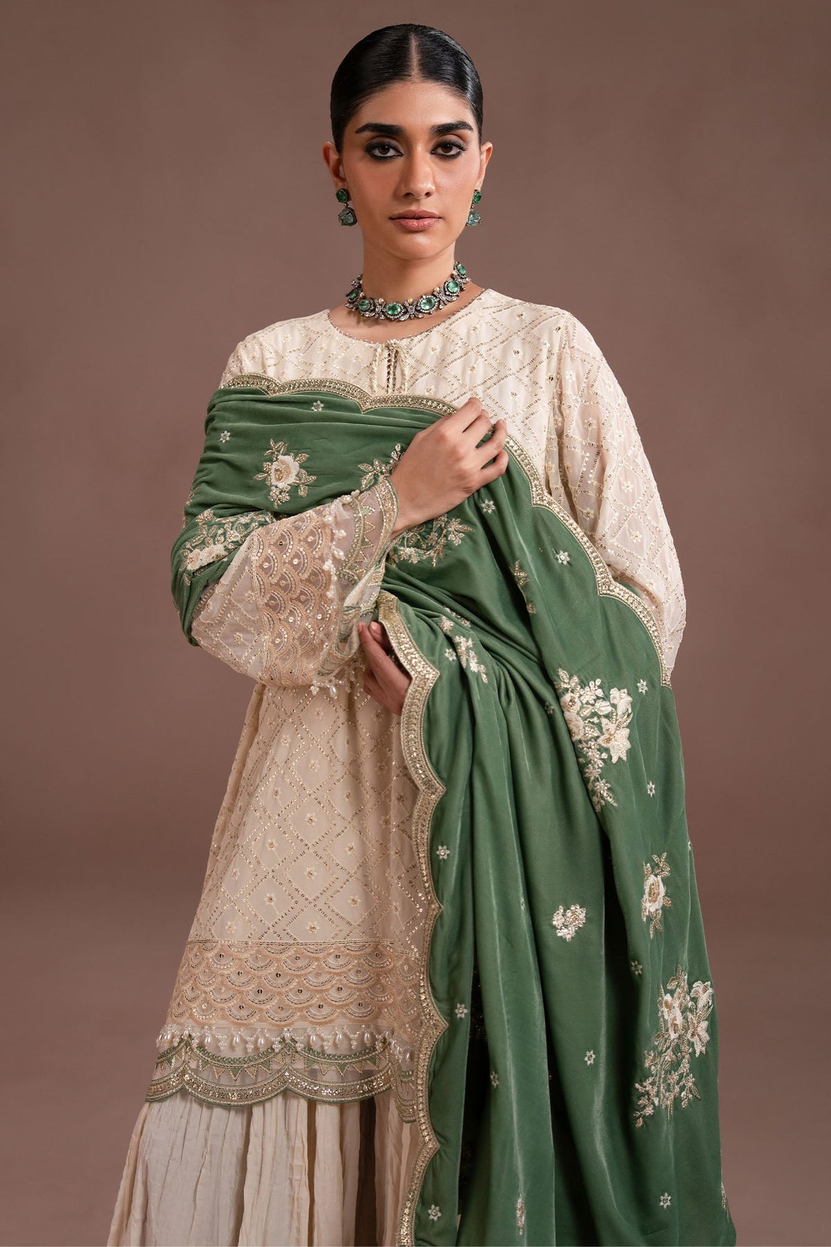 GARDEN IVORY- 4PC CHIFFON EMBROIDERED SUIT