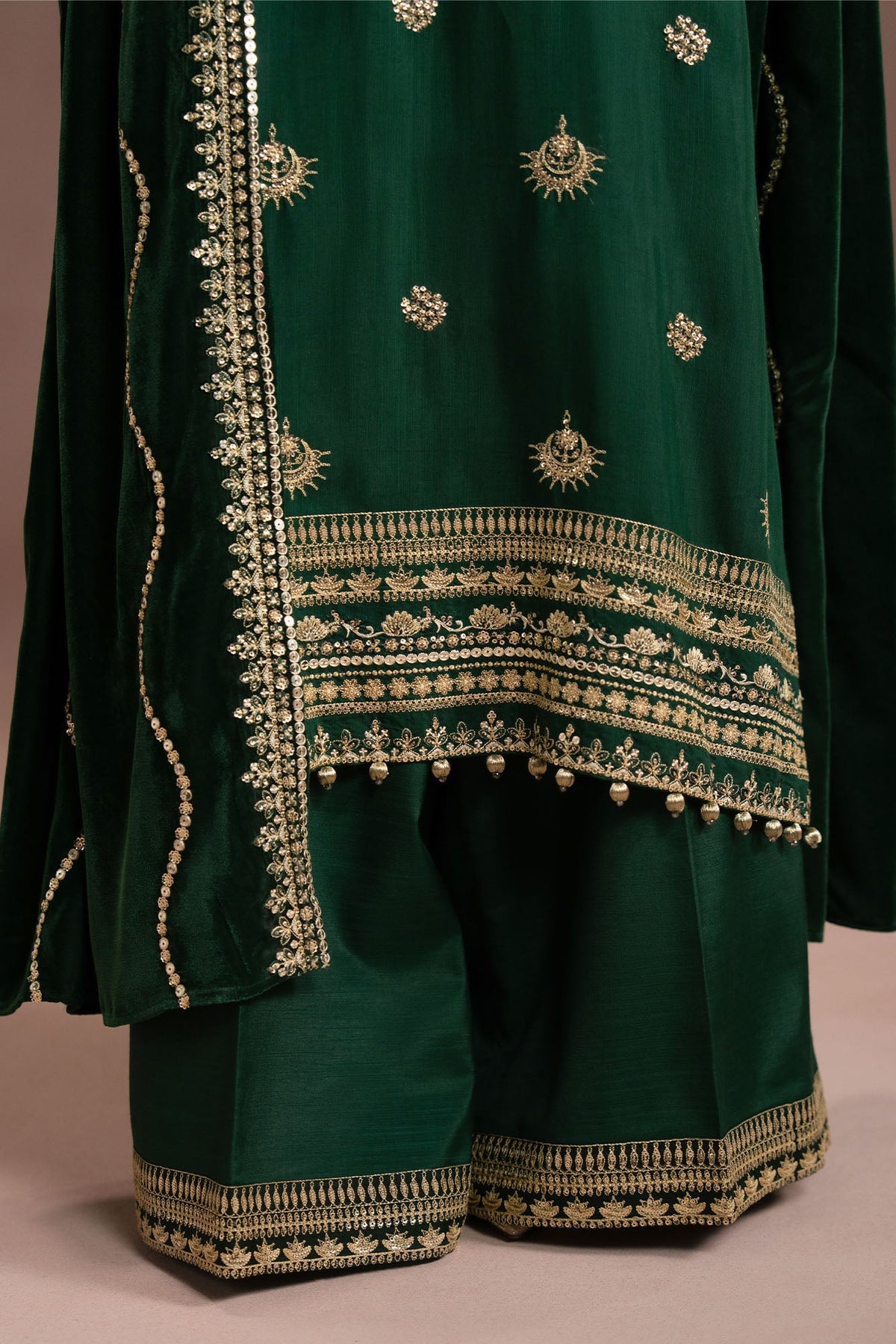 EMERALD GOLD-3PC SILK EMBROIDERED SUIT