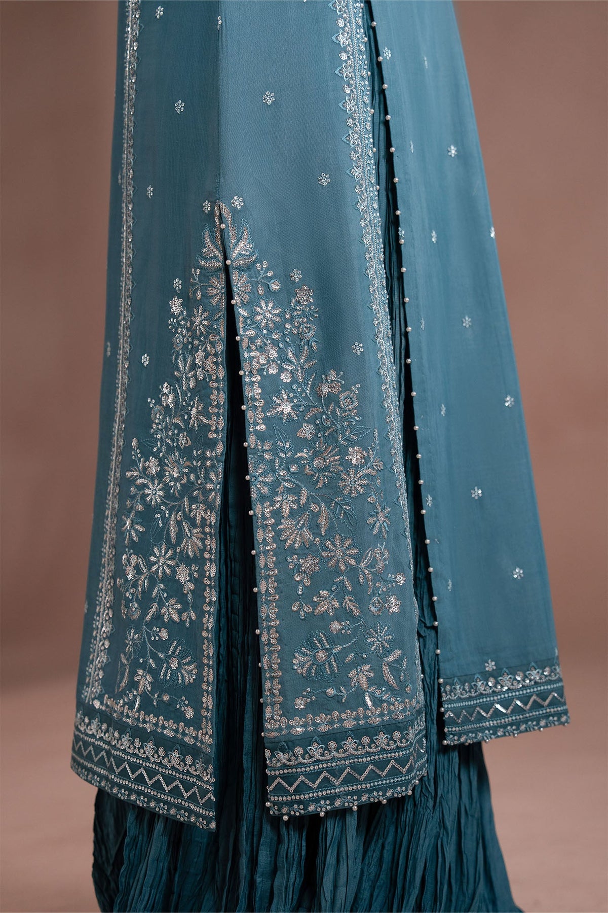 TURQUOISE SHINE-3PC SILK EMBROIDERED SUIT