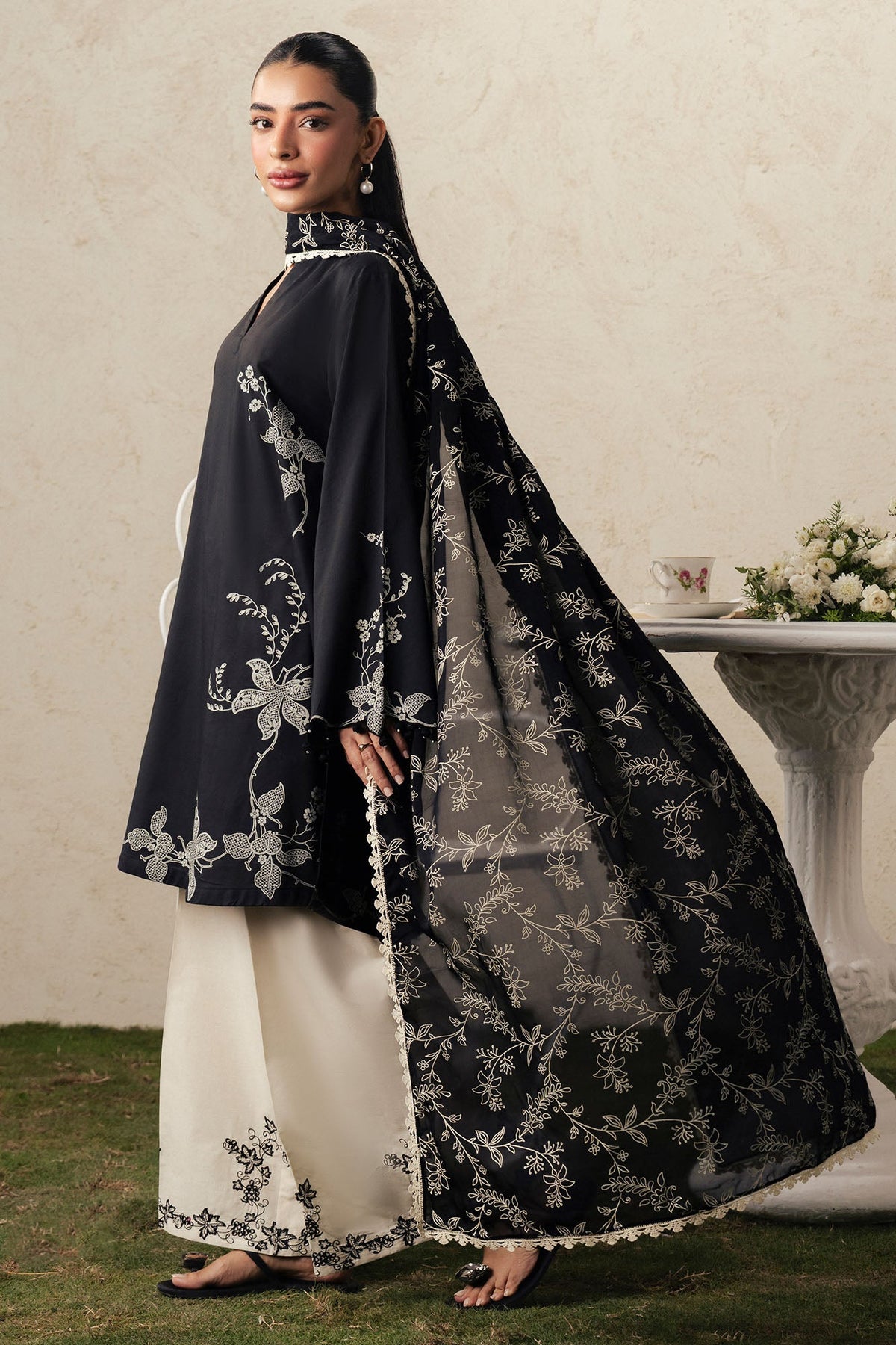 EBONY LACE-3PC (SHIRT, TROUSER & DUPATTA)