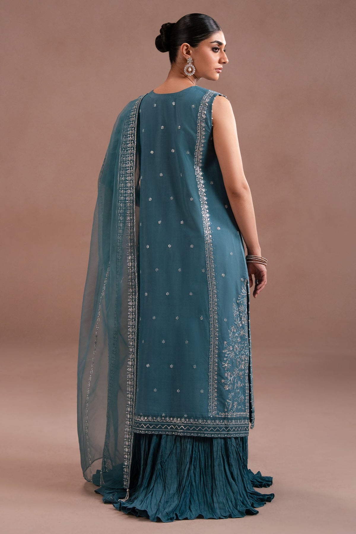 TURQUOISE SHINE-3PC SILK EMBROIDERED SUIT