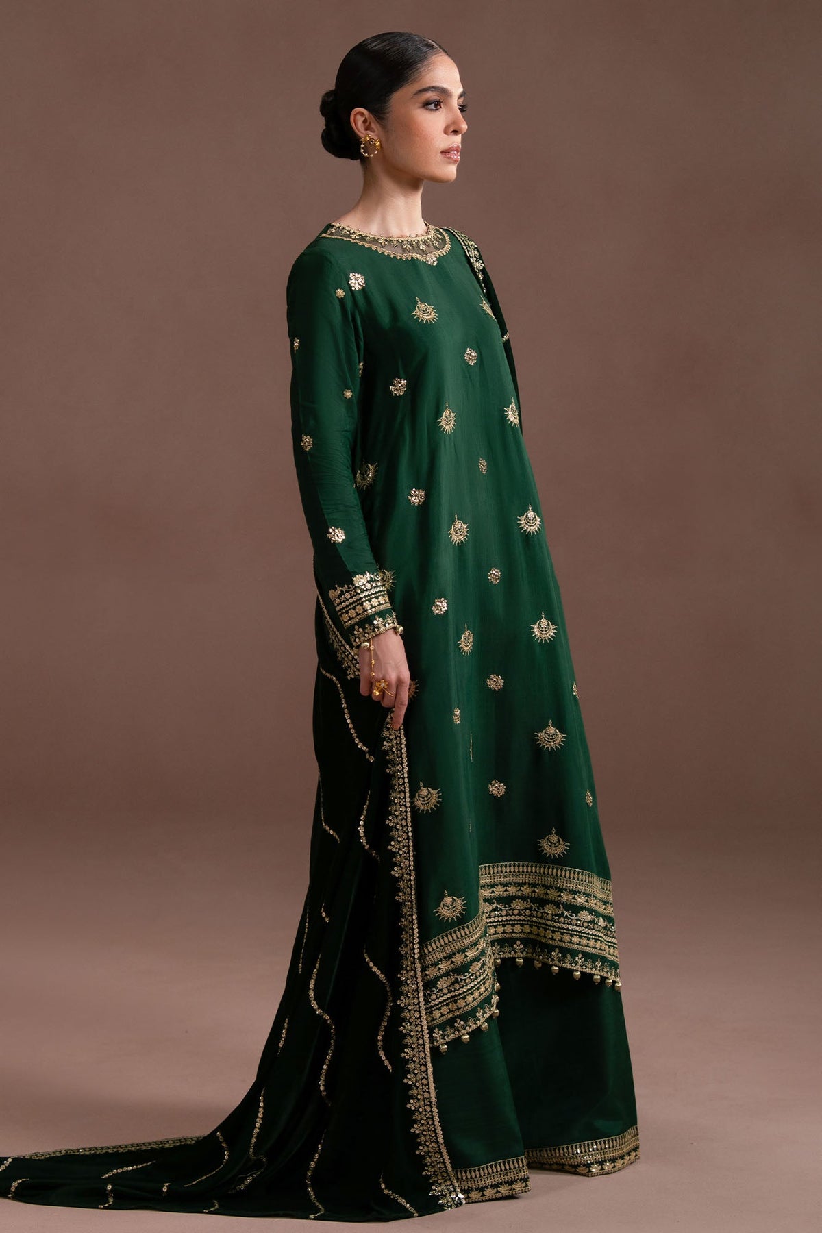 EMERALD GOLD-3PC SILK EMBROIDERED SUIT
