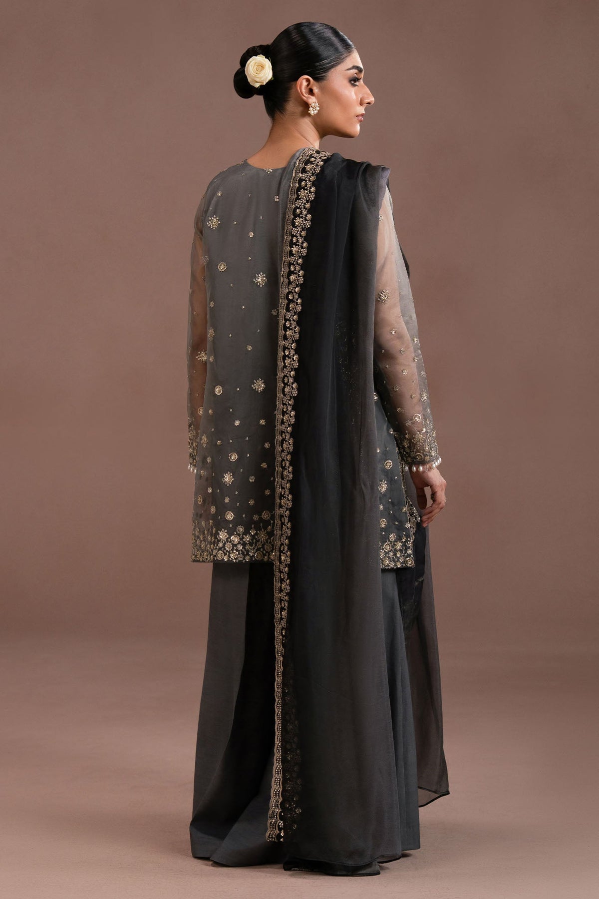 SMOKED LUXE-4PC ORGANZA EMBROIDERED SUIT