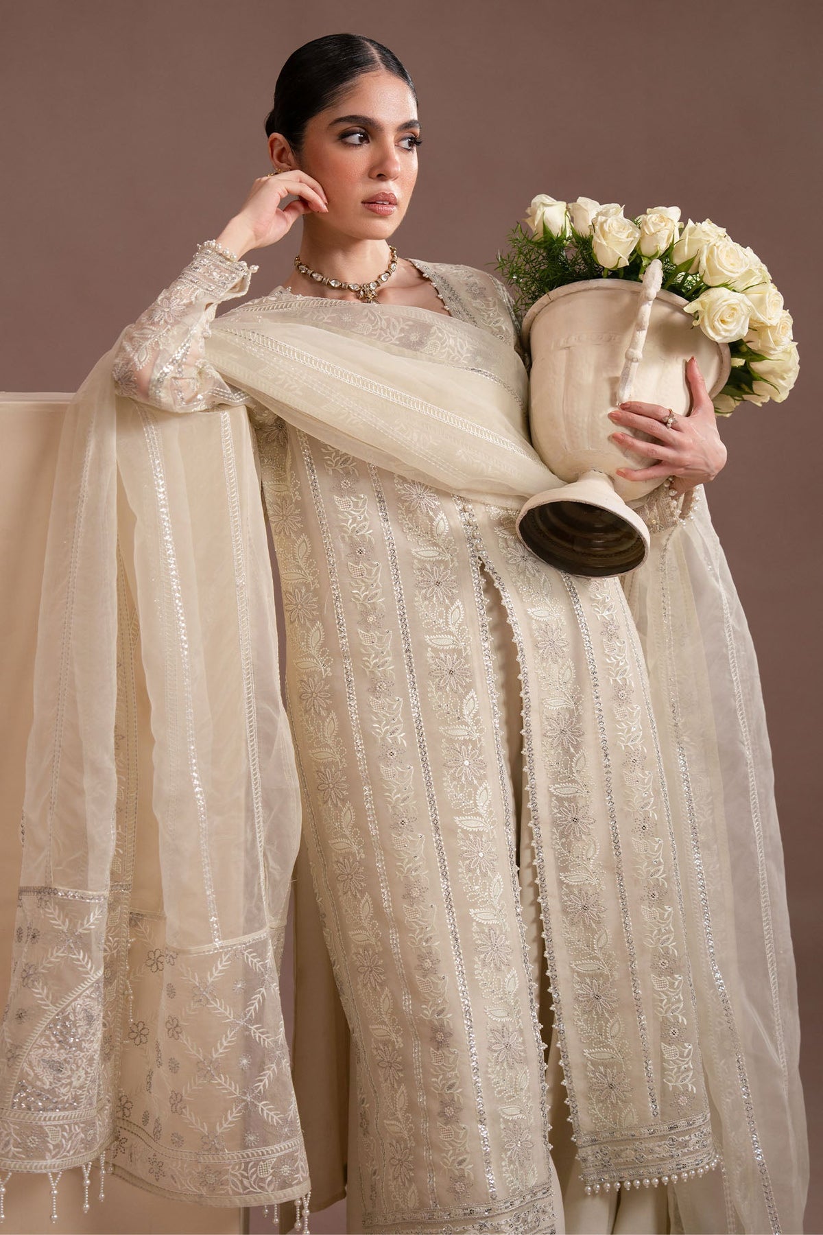 PEARL ELEGANCE-4PC ORGANZA EMBROIDERED SUIT