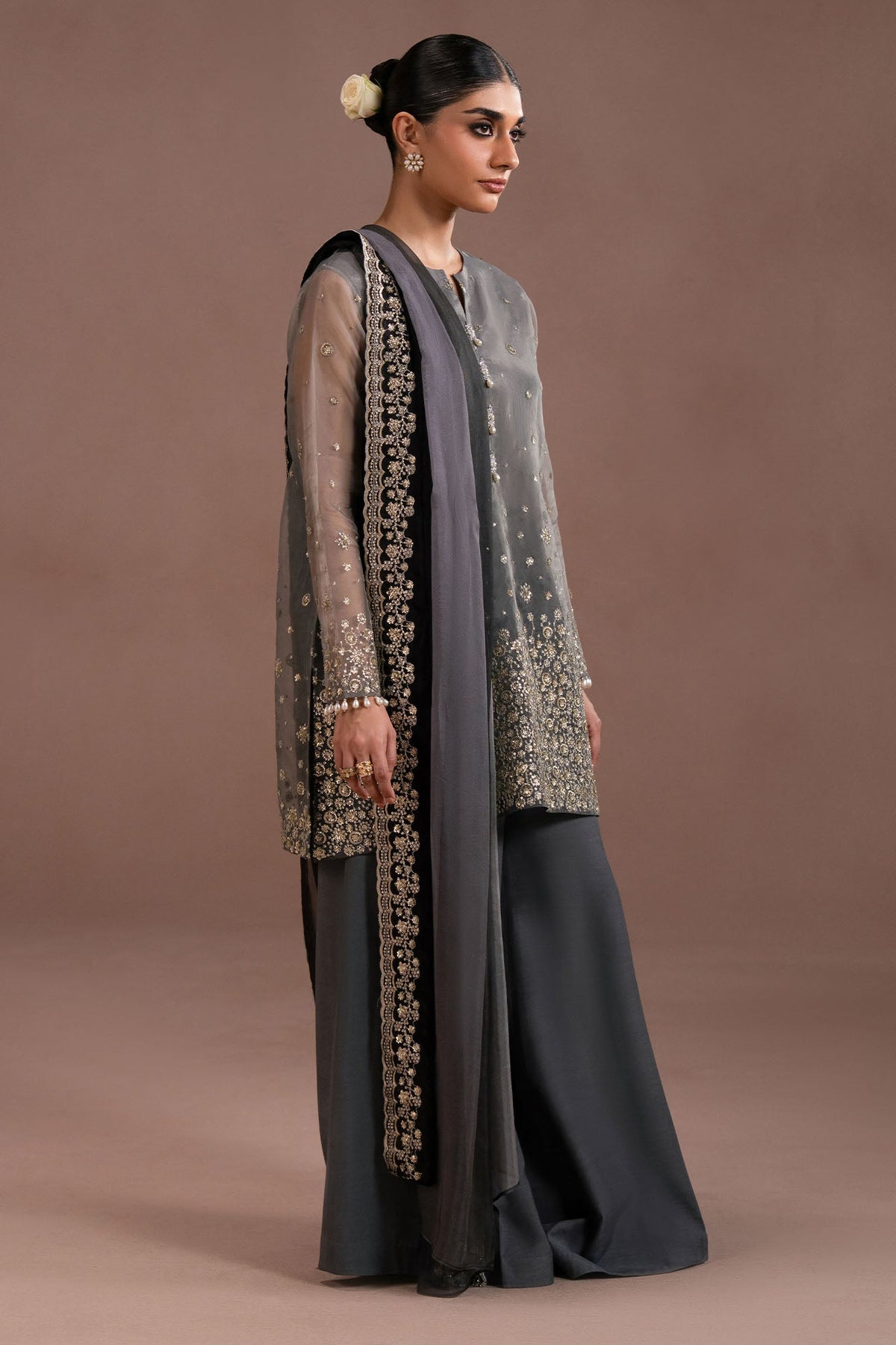 SMOKED LUXE-4PC ORGANZA EMBROIDERED SUIT