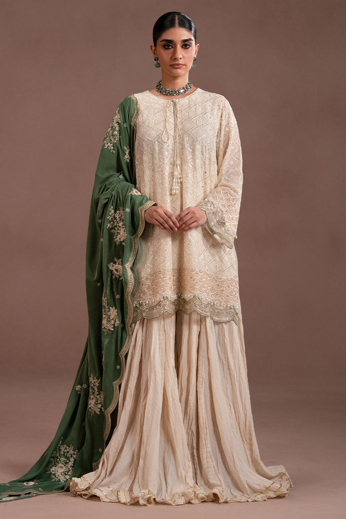 GARDEN IVORY- 4PC CHIFFON EMBROIDERED SUIT