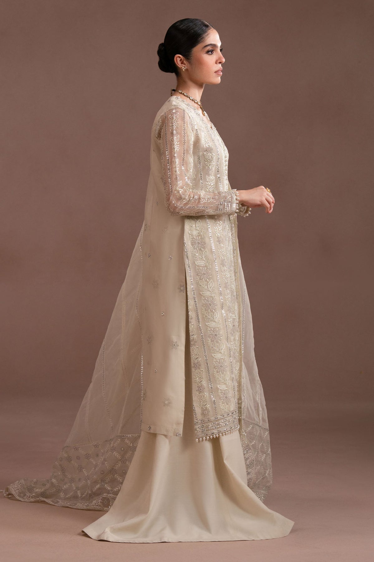 PEARL ELEGANCE-4PC ORGANZA EMBROIDERED SUIT