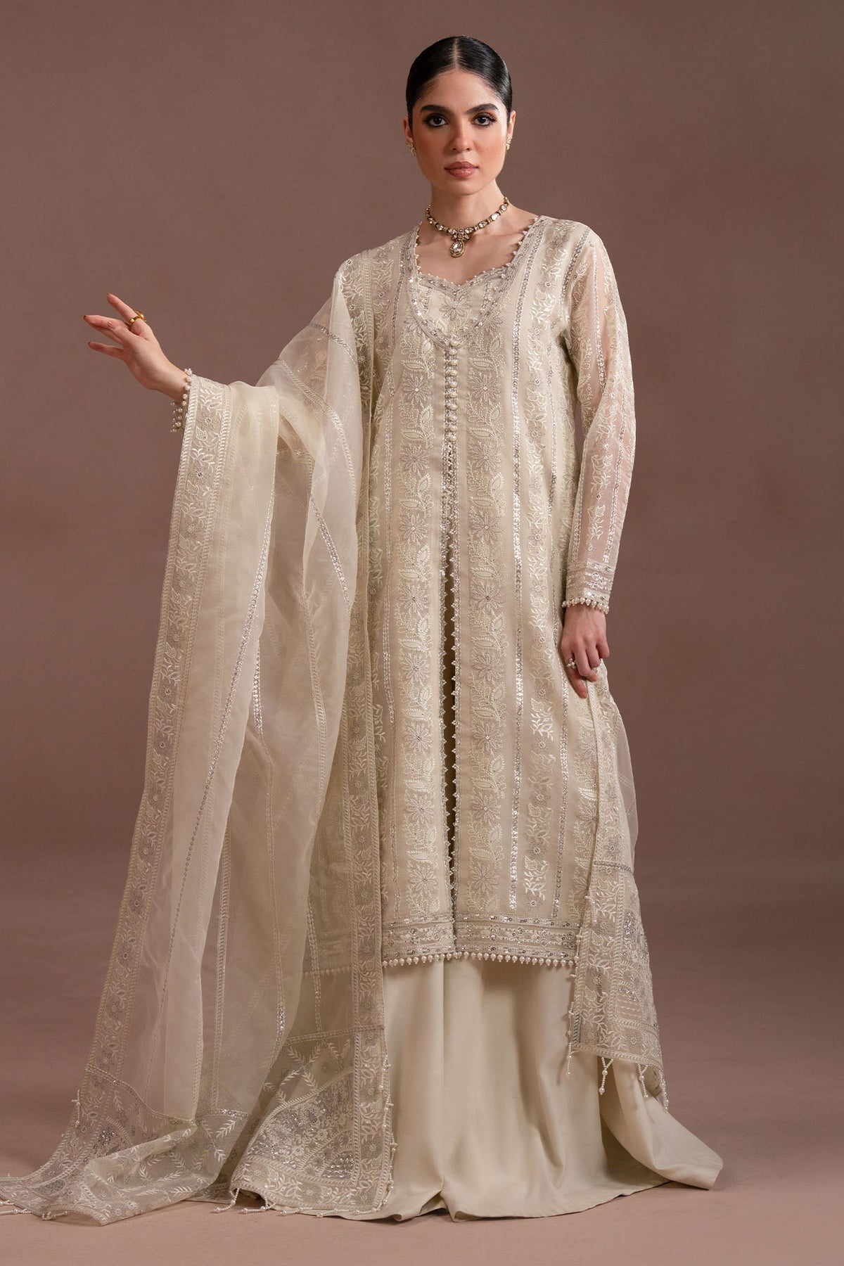 PEARL ELEGANCE-4PC ORGANZA EMBROIDERED SUIT