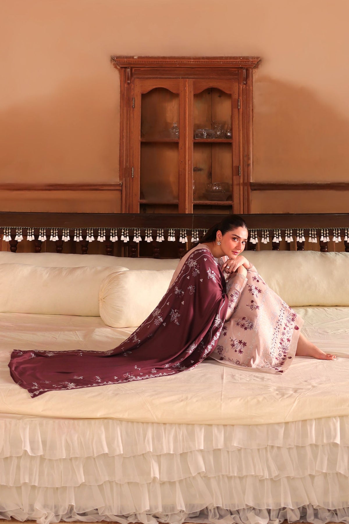SAND WHISPER -3PC SATIN EMBROIDERED SUIT