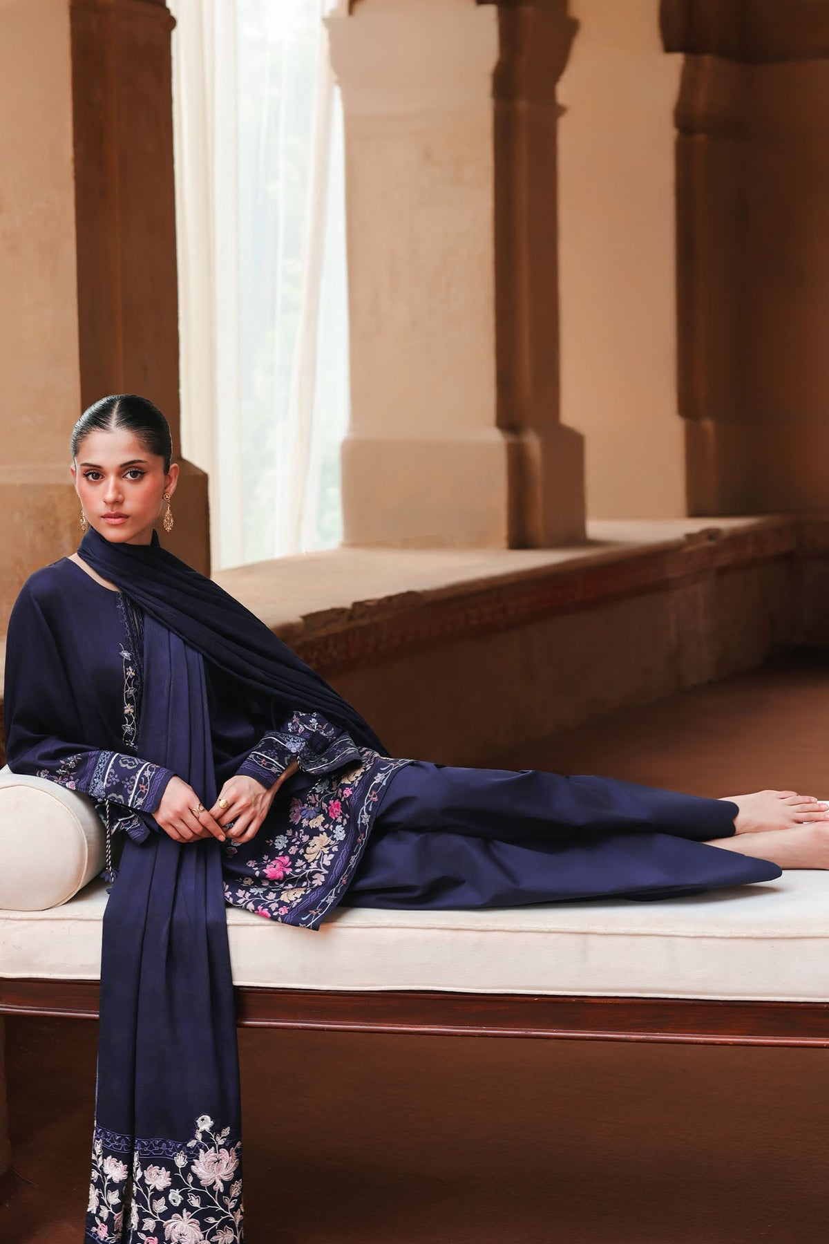 INDIGO LOOM-3PC SATIN PRINTED SUIT