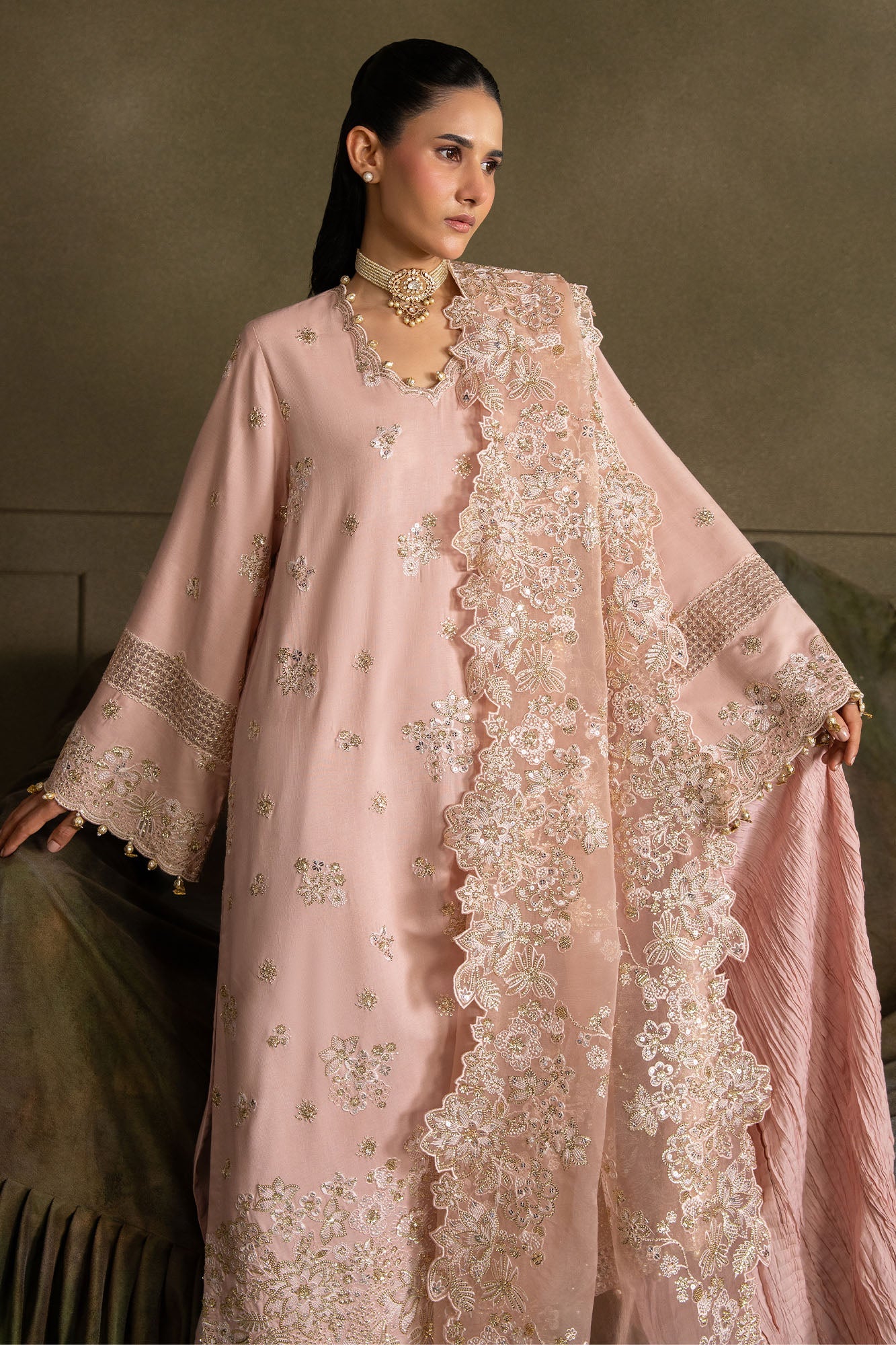 FLORAL MEADOW-3PC SILK EMBROIDERED SUIT