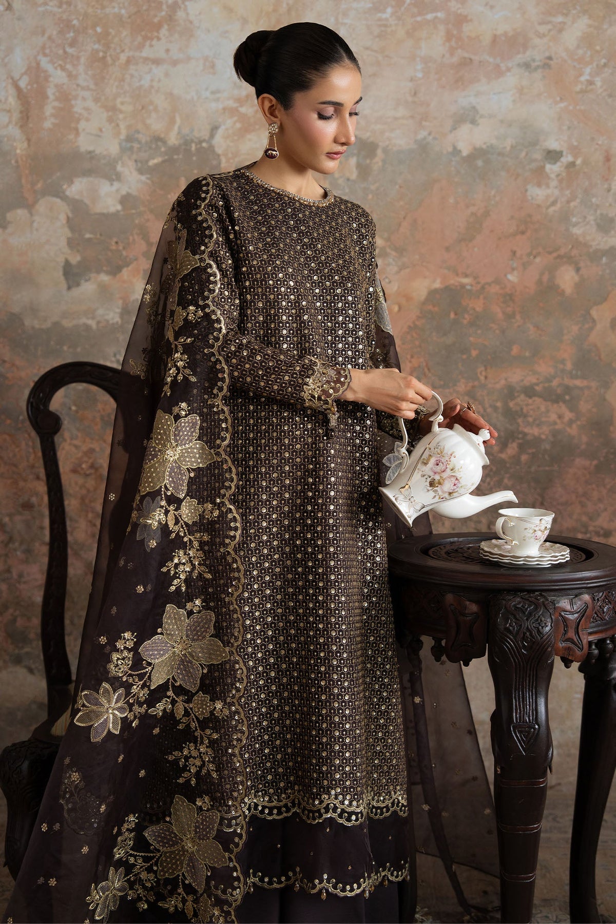 RUSTIC GARLAND-3PC SILK EMBROIDERED SUIT