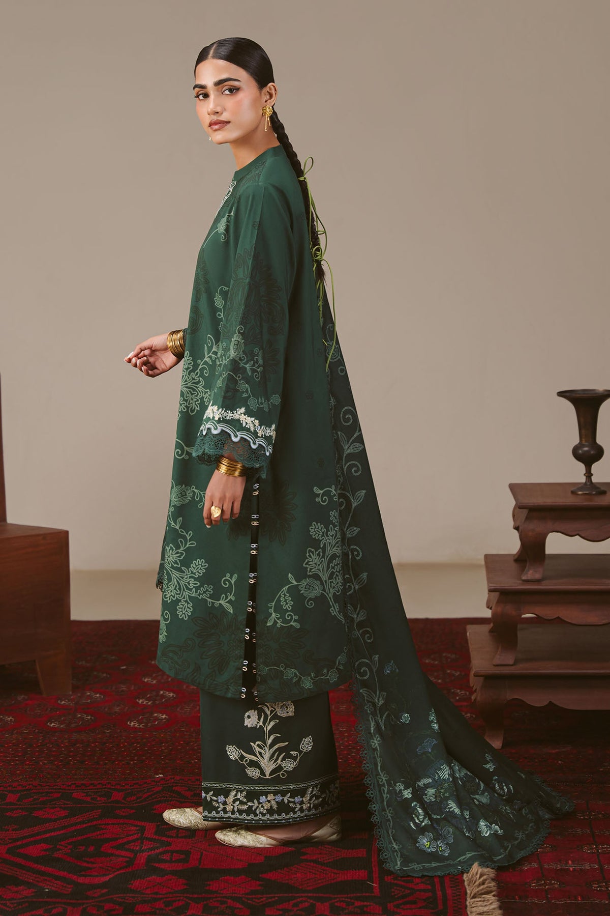MEADOW GREEN-3PC LINEN PRINTED SUIT