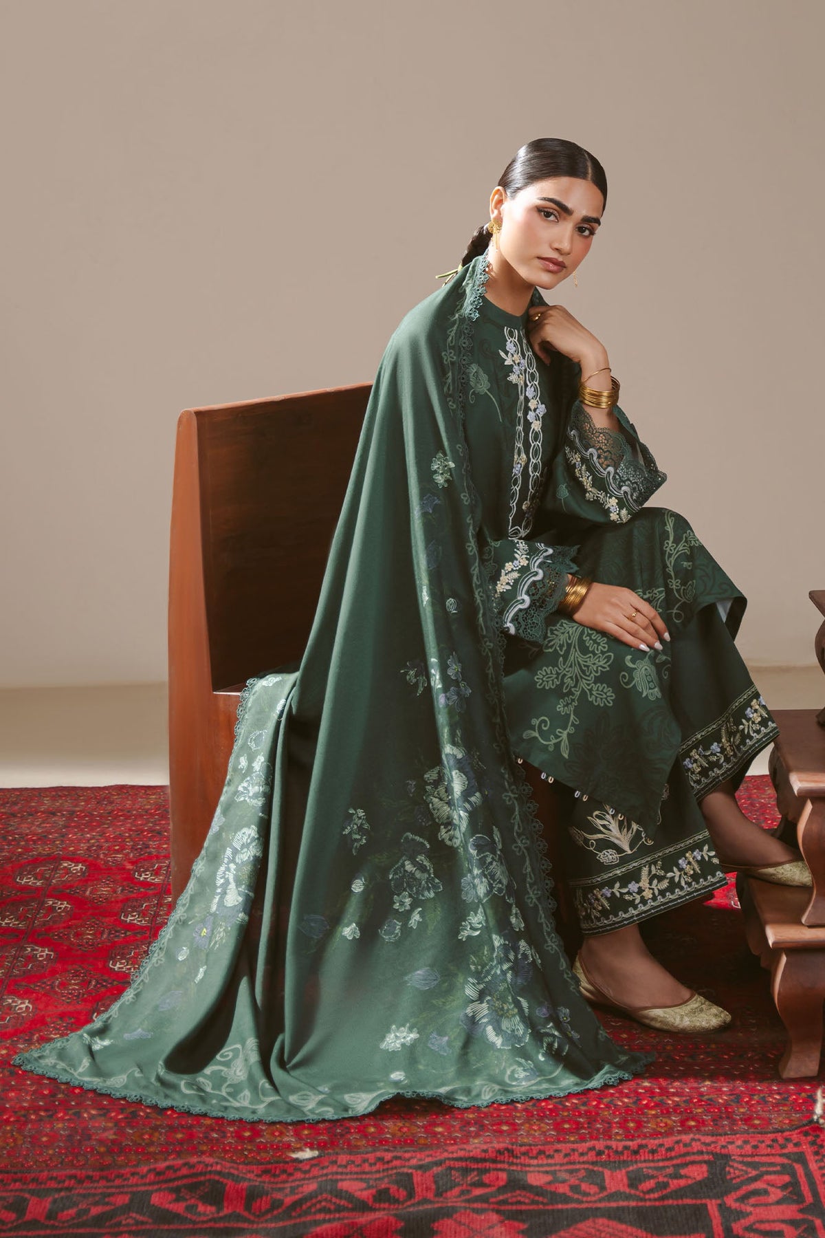 MEADOW GREEN-3PC LINEN PRINTED SUIT