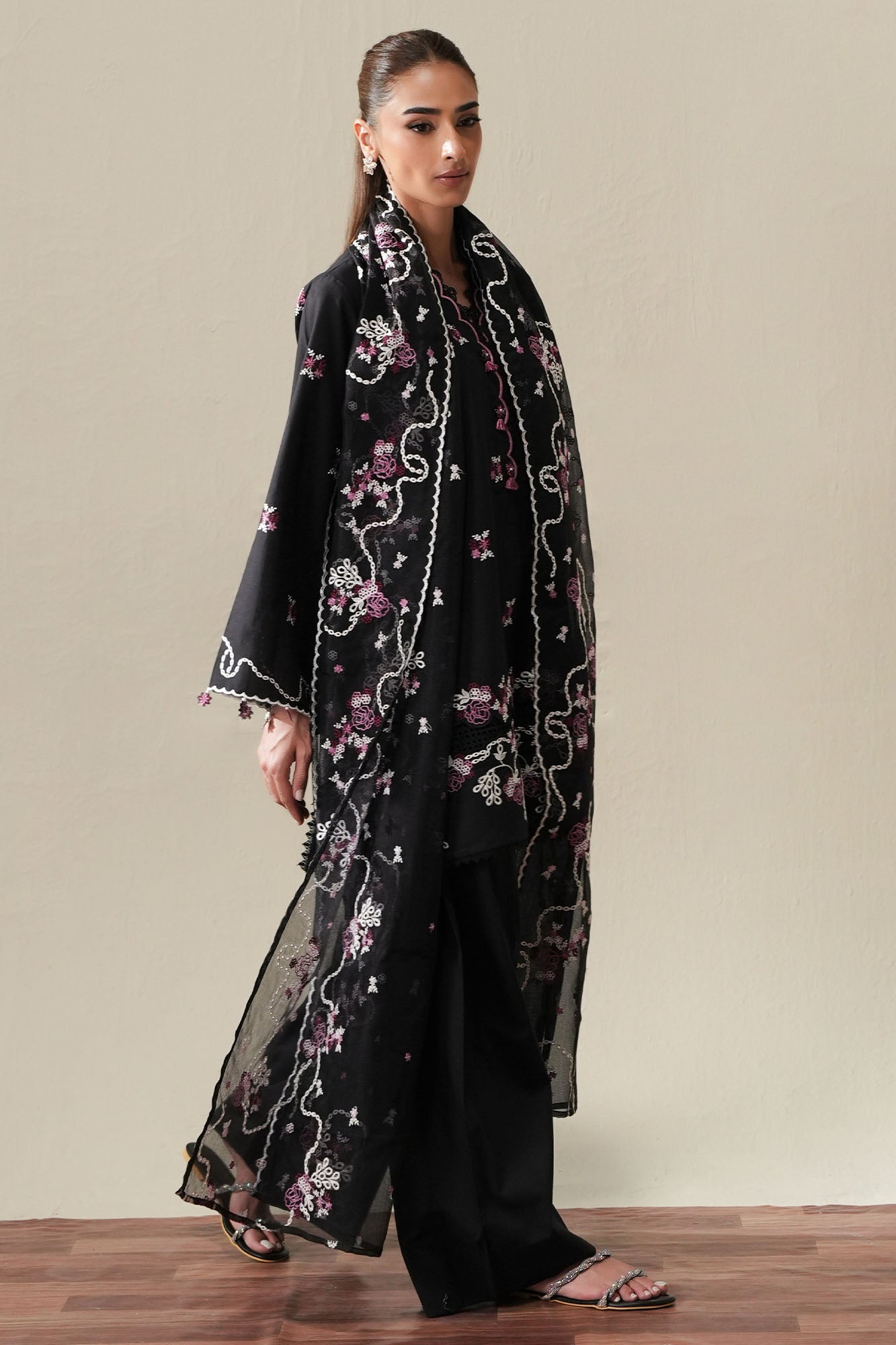 EBONY MIST-3PC EMBROIDERED SUIT