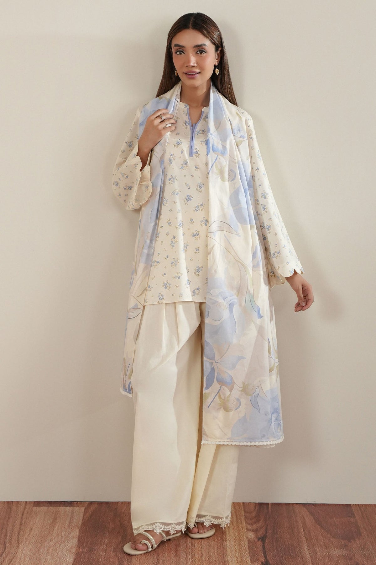 SNOW PETALS-2PC (SHIRT & DUPATTA)