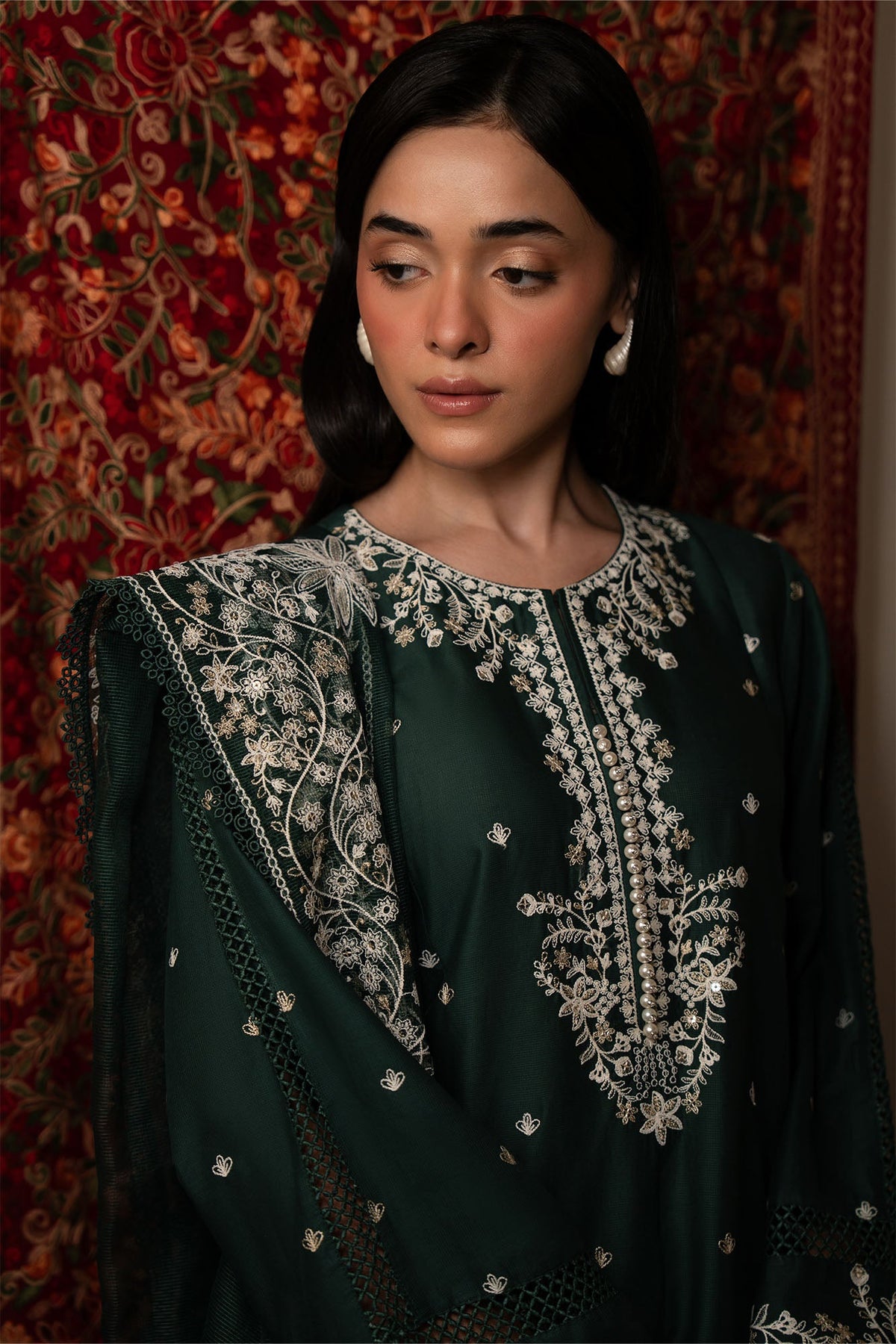 VINTAGE GREEN-3PC EMBROIDERED SUIT