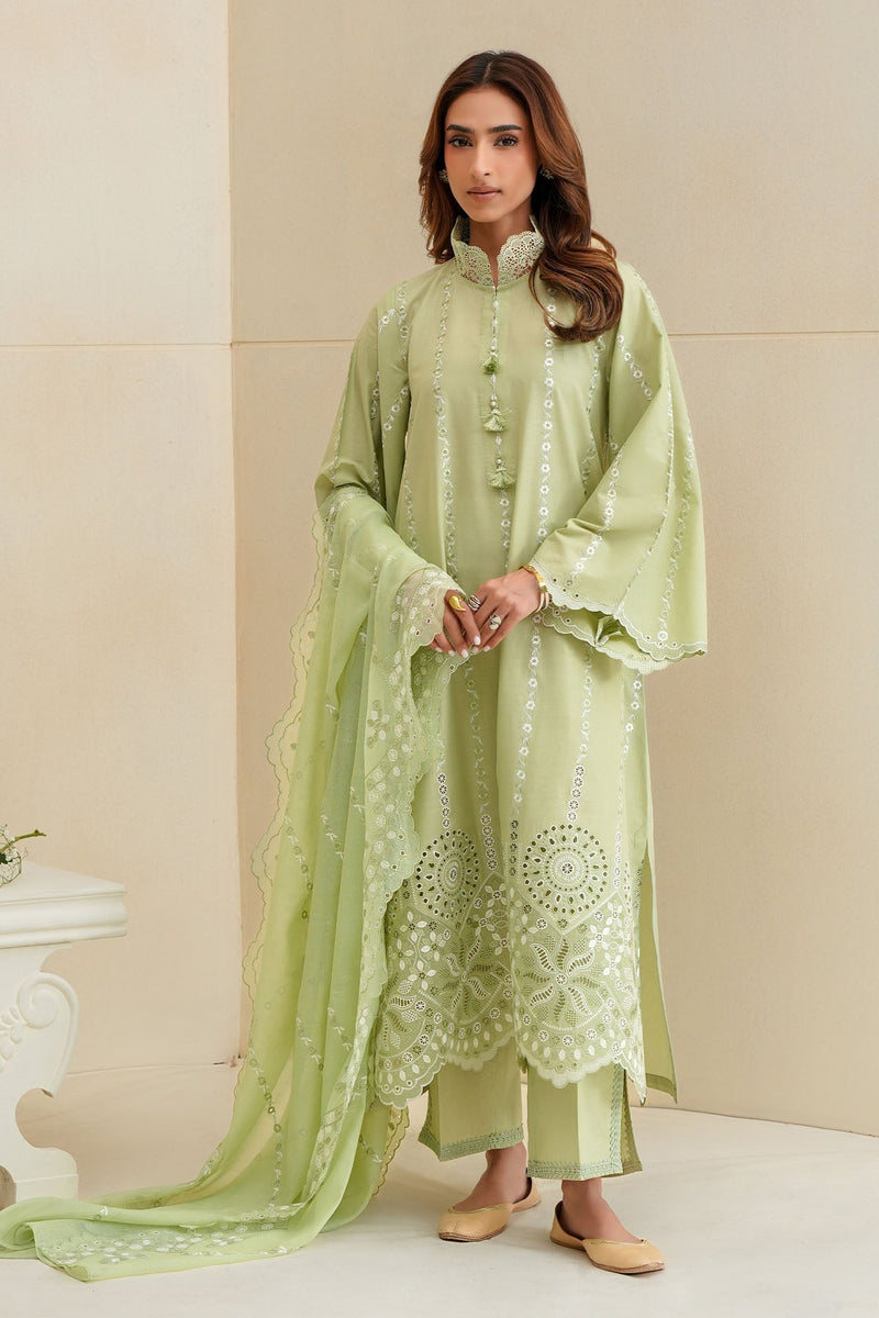 Sage Silk-3Pc Chikankari Suit
