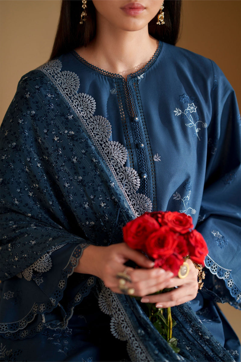 Cobalt Silk-3Pc Chikankari Suit