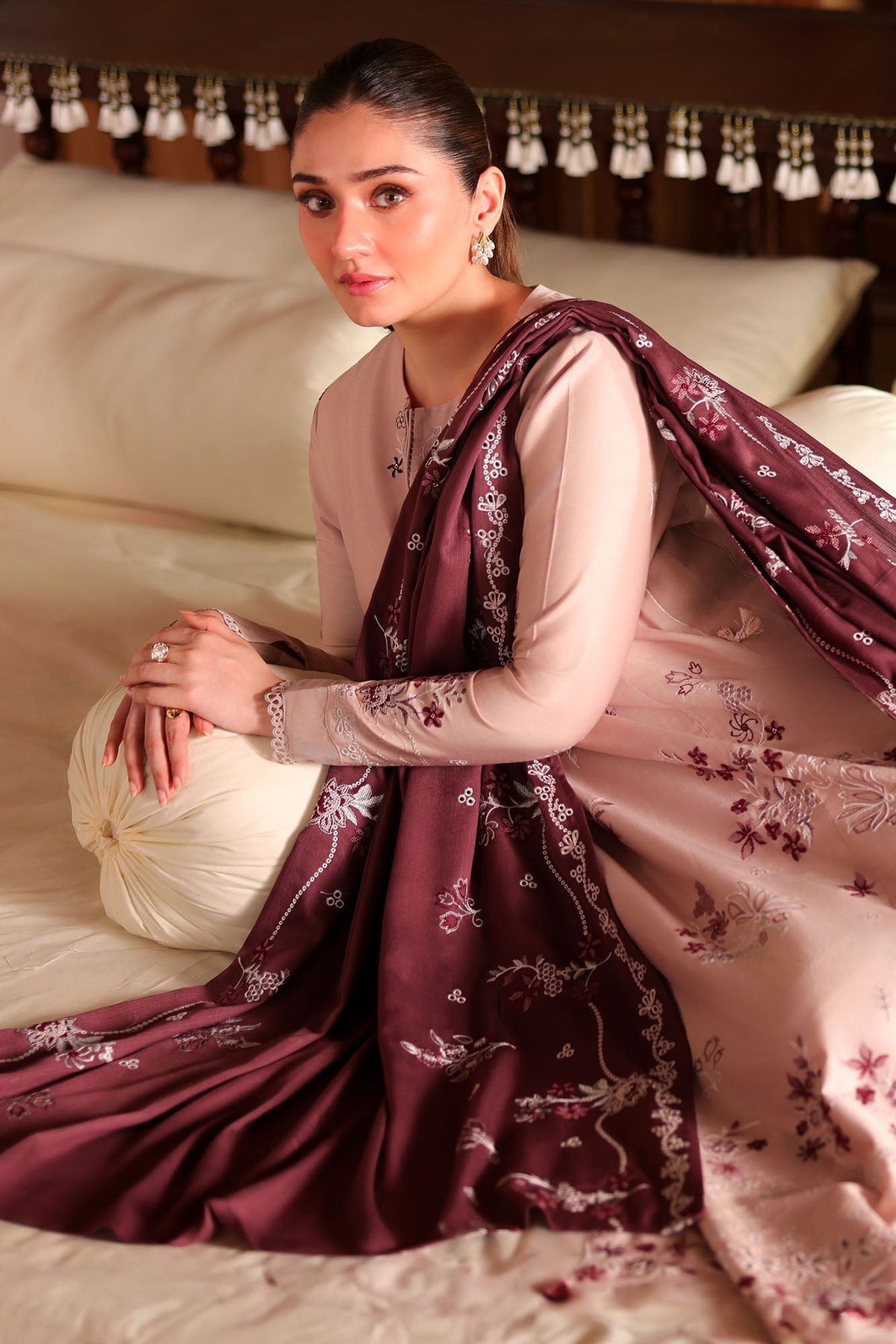 SAND WHISPER -3PC SATIN EMBROIDERED SUIT