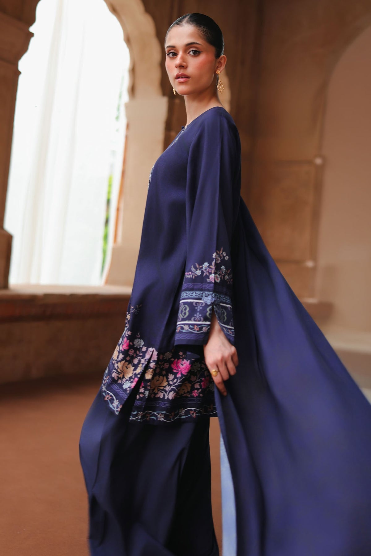 INDIGO LOOM-3PC SATIN PRINTED SUIT
