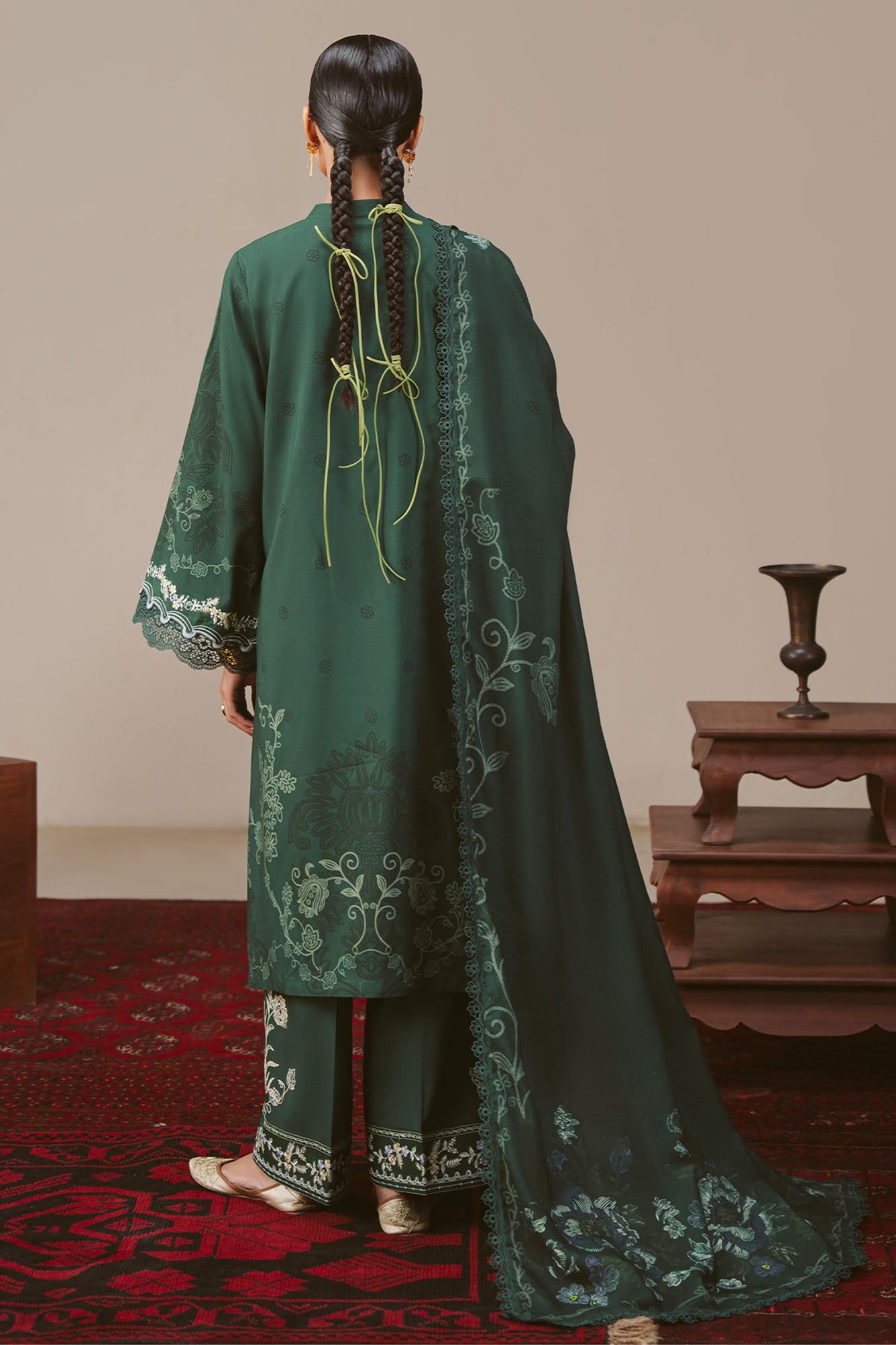 MEADOW GREEN-3PC LINEN PRINTED SUIT