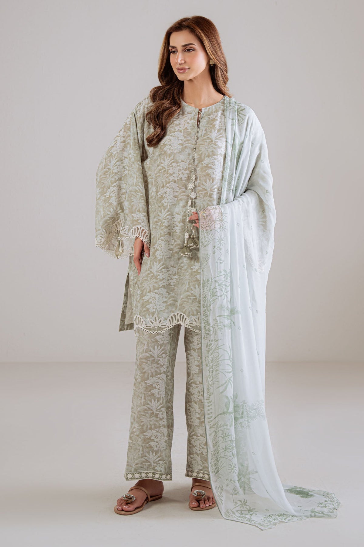 OLIVE HAZE -3PC (SHIRT, TROUSER & DUPATTA)