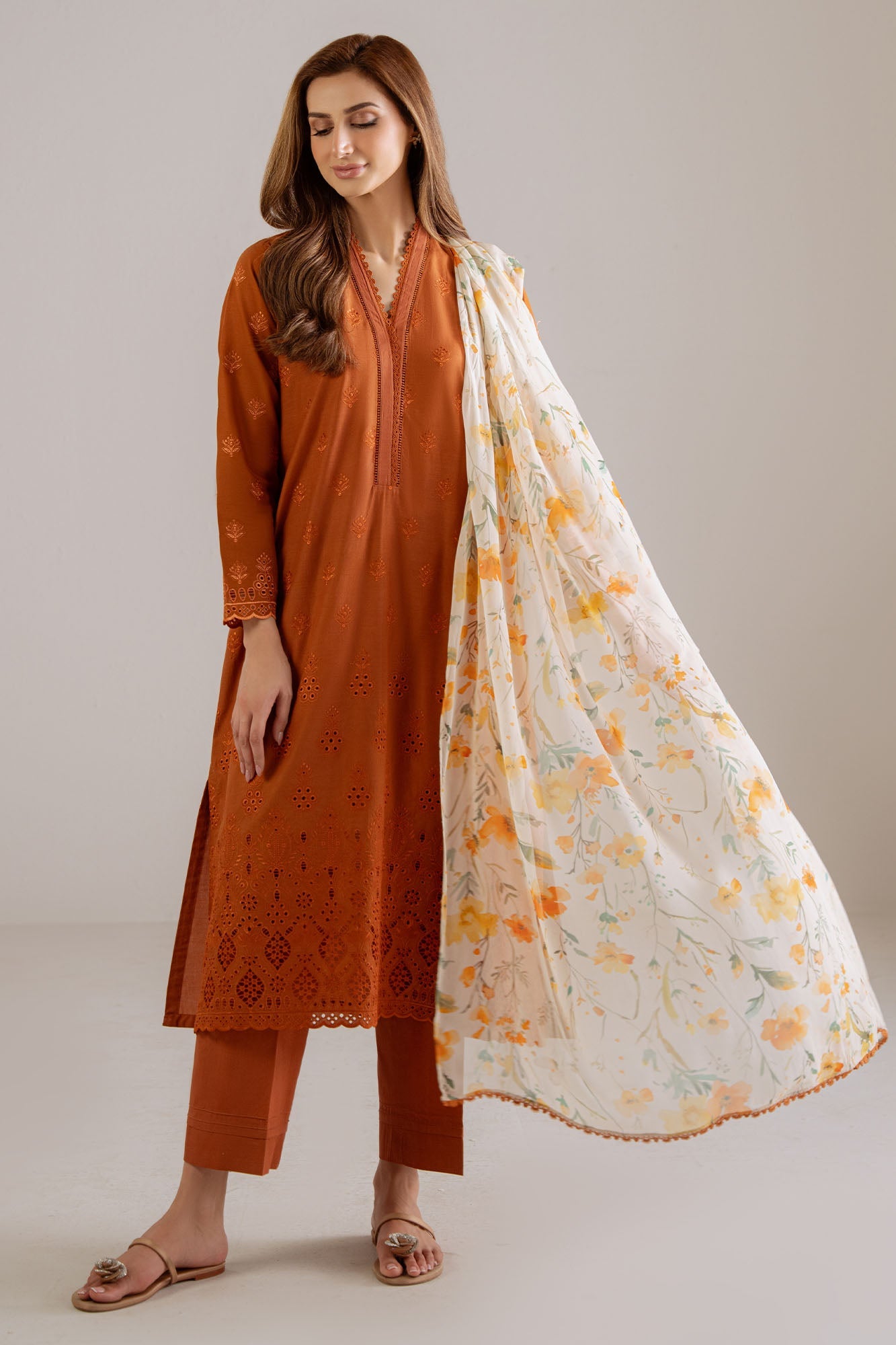 Burnt Orange-3Pc (Shirt, Trouser & Dupatta)
